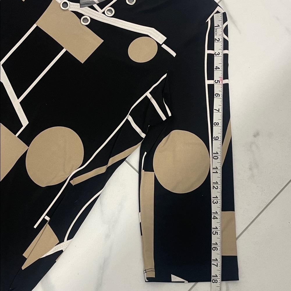 Joseph Ribkoff Black/Tan Geometric Blouse/Tunic V Neck 3/4 Sleeve Sz US14 - Picture 11 of 15